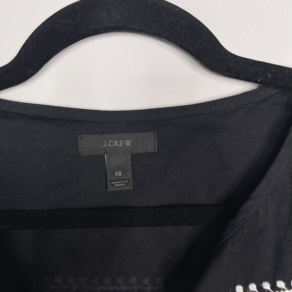 J Crew Womens XSmall Black White Embroidered Semolina Top Indian Voile Peasant - Picture 6 of 12